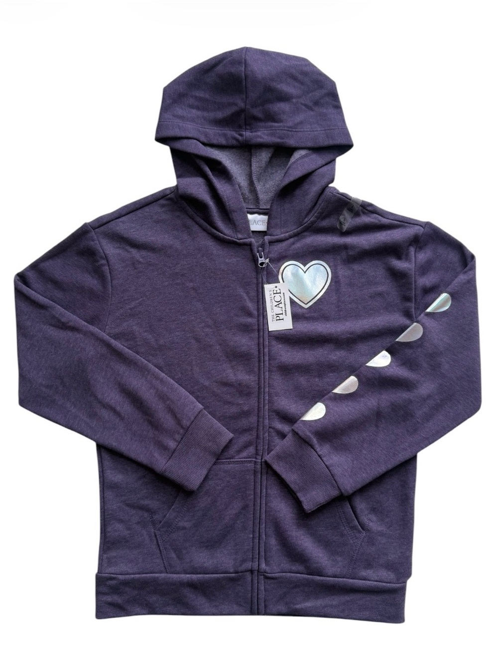 NWT The Children’s Place Heart Hoodie Purple and Silver Size 10/12